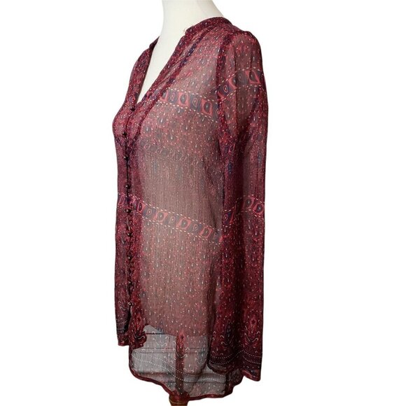 ☀ Converse Womens Red Sheer Floral Pullover Long Sle - Picture 2 of 8